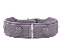 HUNTER SOHO X Love Dog Collar, Colour: Lilac Grey, Cowhide Leather, Soft & Supple, Padded & Skin-Friendly, Sewn-in Hearts, Lightweight, for Small Dogs and Puppies, Made in Germany, Size: 47