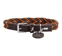 HUNTER Solid Education Cord Dog Collar Dark Brown/Orange Robust Cowhide Leather Hand-Braided Made in Germany Size 60