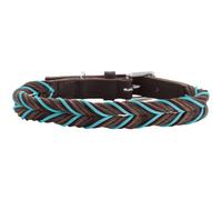 HUNTER Solid Education Cord Dog Collar Dark Brown/Turquoise Robust Cowhide Leather Hand-Braided Made in Germany Size 50