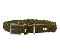 HUNTER Solid Education Special Dog Collar, Leather, Robust, Supple, Handbraided, 50 (S-M), Olive