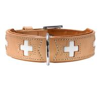 Hunter Swiss Nickel Pale Leather Collar, 35,0-39,5 cm, Natur/Beige