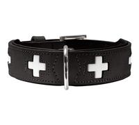Hunter Swiss Organic Leather Collar,50, Black | Soft cowhide nappa leather with Swiss cross, high-quality handmade, made in Germany, colour: black, size 50