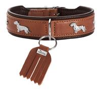 HUNTER Teckel Munich Collar, Colour: Cognac/Black, Leather, Elegant Dachshund Trims, Soft and Robust, Fur Friendly, Luxurious, Ecologically Produced, Sustainable, Made in Germany, Size: 32