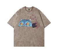 Hunter Tiger Washed T-Shirt - Vintage-Style Kpop Demon Hunters Tee - Unisex Streetwear Merch for Idol Fantasy Fans (Khaki,M)