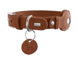 HUNTER VIBORG Dog Collar with Holder for Apple AirTag, Colour: Cognac, Robust and Soft Cowhide Leather, Integrated AirTag Holder, Made in Germany, Size: 45