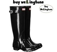 Hunter Wellies Ladies Hunter Original Gloss Tall Wellington Boots Black UK 5