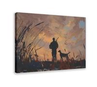 Hunter with Dog in The Soaring Sky - Highland Hunting Silhouette Art Canvas Poster Bedroom Decor Landscape Office Room Decor Gift 24x36inch(60x90cm)