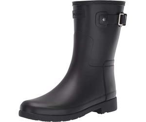 Hunter Womens Original Refined Short Winter Snow Waterproof Rain Boots - Black - 6