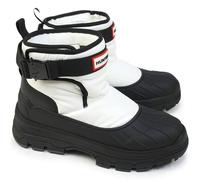 Hunter Womens Short Buckle Snow Synthetic Textile White Black Boots 6 UK