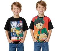 Hunter x Hunter Boys T-Shirts 7-16 Yrs, 2 Pack Cotton Crew Neck Short Sleeve Tee Tops, Soft Boys Clothing, Anime Manga Gifts (13-14 Years, Multi Black Hunter)