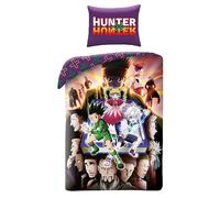 Halantex Hunter X Hunter Bed Set - Gon Killua Kurapika - Reversible Duvet Cover 140 x 200 cm and Pillowcase 70 x 90 cm - Multicoloured - 100% Cotton, HH-2406BL