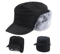 HunterBee Winter Elmer Fudd Baseball Hat with Visor Ear Flaps Warm Thermal Trapper Bomber Hats for Men Women Black
