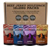 Hunters Beef Snack 16 Pack Variety Beef Jerky, 448g Mixed Flavours - Grass Fed Meat Snacks - Low Calorie Carnivore High Protein Snacks - Meat Strips Snack