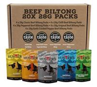 Hunters Beef Snack 20 Pack Variety Beef Biltong, 560g Mixed Flavours - Biltong Bites - Grass Fed Meat Strips - High Protein Snacks - Carnivore Low Calorie Meat Snacks