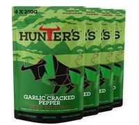 Hunters Biltong Garlic Cracked Pepper Beef Biltong, 1kg Pack of 4 x 250g High Protein, low fat, Thin Tender Slices of authentic Beef Biltong, beef Jerky, MSG Free, Convenient Snack