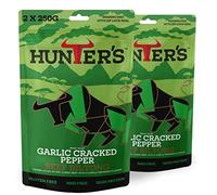 Hunters Biltong Garlic Cracked Pepper Beef Biltong, 500g Pack of 2 x 250g High Protein, low fat, Thin Tender Slices of authentic Beef Biltong, beef Jerky, MSG Free, Convenient Snack