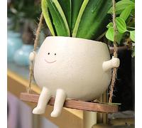 HUNTHAWK Swing Face Planter Pot - Hanging Resin Flower Head Planters for Indoor and Outdoor Plants, Succulent Pots for String of Pearls Plant for Mother's Day and Christmas
