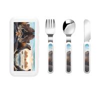 Hunting Ancient Tartan of The Scottish Clan Macpherson 1 Portable Kids Utensil Set Stainless Steel Fork, Spoon & Knife 3-Piece-Set, Easy to Clean, and Perfect for School, Travel, Or Home Use