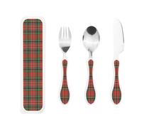 Hunting Ancient Tartan of The Scottish Clan Macpherson Portable Kids Utensil Set Stainless Steel Fork, Spoon & Knife 3-Piece-Set, Easy to Clean, and Perfect for School, Travel, Or Home Use