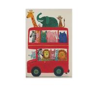 Hunting Animals on The Red Bus Canvas Poster Bedroom Decor Landscape Office Room Decor Gift 20x30inch(50x75cm)