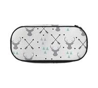 Hunting Arrows Triangles Deer Double Zipper Pencil Case Makeup Bag,Large Capacity Crush-Resistant Polyester Organizer With 4 Pen Slots And Mesh Pocket For School Office Travel (Full Print Design)