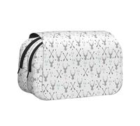 Hunting Arrows Triangles Deer Flip-Top Double-Layer Pencil Case,Large Capacity (Holds 50 Pens/Pencis),Full-Print Durable Polyester School Office Supplies
