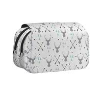 Hunting Arrows Triangles Deer Flip-Top Double-Layer Pencil Case,Large Capacity (Holds 50 Pens/Pencis),Full-Print Durable Polyester School Office Supplies