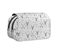 Hunting Arrows Triangles Deer Flip-Top Double-Layer Pencil Case,Large Capacity (Holds 50 Pens/Pencis),Full-Print Durable Polyester School Office Supplies
