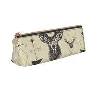 Hunting Arrows Triangles Deer Printed Leather Pencil Case Triangle Pen Pencil Pouch Office Large Pencil Bag Stationery Box for Men Women Teens Students