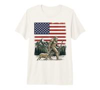 Hunting Bigfoot American Flag Hunter Retro USA Sasquatch Premium T-Shirt