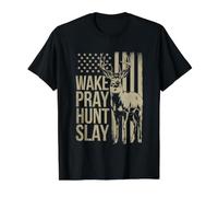 Hunting Camo American Flag Deer Hunter Wake Pray Hunt Slay Value Graphic T-Shirt, Men, Black, L