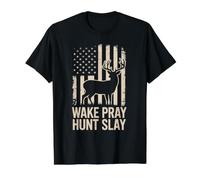 Hunting Camo American Flag Deer Hunter Wake Pray Hunt Slay Value Graphic T-Shirt, Men, Black, S