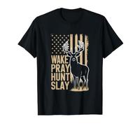 Hunting Camo American Flag Deer Hunter Wake Pray Hunt Slay Value Graphic T-Shirt, Men, Black, S