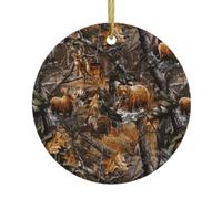 Hunting Deer Bear Deer Print Round Xmas Ornaments, Christmas ceramic pendant Hanging for Xmas Tree Home Indoor Outdoor Decor