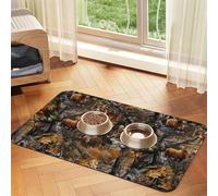 Hunting Deer Bear Moose Patterned Pet Feeding Mat with Water-Absorbing PU Top & Rubber Base - Anti-Slip Dog Cat Food Mat for Cats, Dogs & Pets, 30x45cm