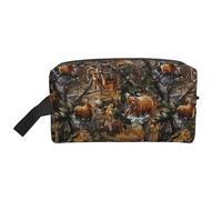 Hunting Deer Bear Moose Print Large Capacity Cosmetic Organizer for Women and Men Portable Travel Makeup Pouch, White, One Size