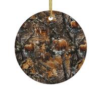 Hunting Deer Bear Moose Print Personalized Christmas Decorations,Round Ceramic Decorations,Home Decoration Pendants