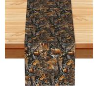 Hunting Deer Bear Moose Printed Table Runner, Farmhouse Spring Floral Decor, Autumn Fall Harvest Dining Scarf