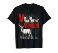 Hunting Deer Elk V is for Venison Game Animal Hunter Trophy Value Graphic T-Shirt, Men, Black, S