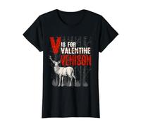 Hunting Deer Elk V is for Venison Game Animal Hunter Trophy Value Graphic T-Shirt, Women, Black, S