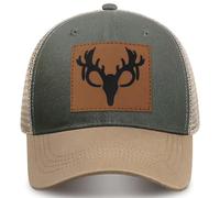 Hunting Deer Hat, Snapback Trucker Hats Leather Patch Mesh Baseball Cap Hunter Gifts for Men Dad Grandpa, 1-beige, One size