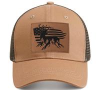 Hunting Deer Hat, Snapback Trucker Hats Leather Patch Mesh Baseball Cap Hunter Gifts for Men Dad Grandpa, Dark Brown, One size