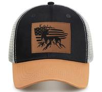 Hunting Deer Hat, Snapback Trucker Hats Leather Patch Mesh Baseball Cap Hunter Gifts for Men Dad Grandpa, 3-beige, One size