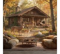 Hunting Deer Rabbit Wallpaper 100 X 70 cm | Rustic Cabin Wildlife Decor Wall Paper, Non-woven, Photo Mural, Living Room, Bedroom, Dining Room, Hallway, Lounge