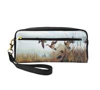 Hunting Flying Wild Double-Sided Printed Leather Portable Makeup Pouch-Multi-Purpose Cosmetic Bag, Pencil Case and Organizer for Women