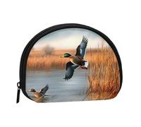 Hunting Flying Wild Duck 1 Printed Coin Purse Wallet, Shell Shape Mini Change Pouch Holder for Men Women