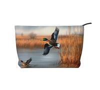 Hunting Flying Wild Duck 1 Printed Corduroy Makeup Bag for Women Cute Make up Bag Travel Cosmetic Bag with Wristlet