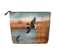 Hunting Flying Wild Duck 1 Printed Make up Bag Linen Toiletry Bag Personalized Travel Makeup Cosmetic Bag for Women Mom