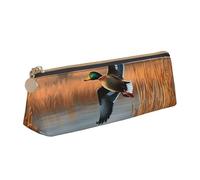 Hunting Flying Wild Duck 1 Printed Zipper Pencil Case Cute Stationery Organizer PVC Leather Triangle Makeup Bag Pen Pouch