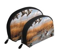 Hunting Flying Wild Duck 2 Print Shell-Shaped 2-Piece Makeup Bag Set Travel Cosmetic Organiser Stylish Storage for Beauty & Gifts for Women Girls